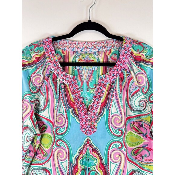 Robert Graham Womens Top Pink Tunic Paisley V Neck Embroidered Blouse Boho XL - Picture 7 of 12